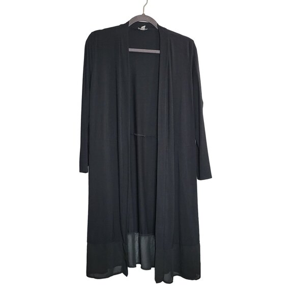 Logo Lori Goldstein Long Black Open Front Cardigan Chiffon Hem & Long Sleeves SP - Picture 1 of 7